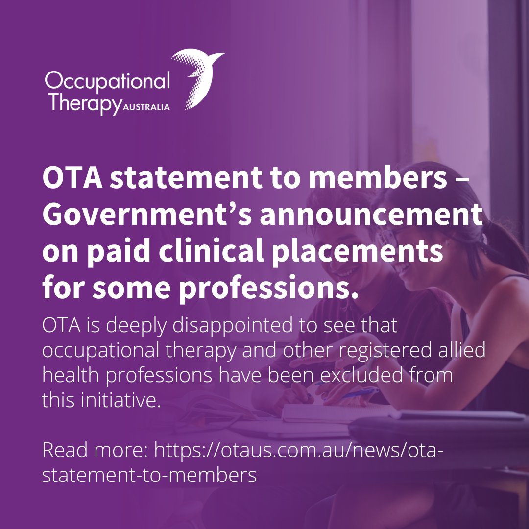 OTA is deeply disappointed to see that occupational therapy and other registered allied health professions have been excluded from the funding for paid student placements revealed in today’s 2025/26 budget announcement.