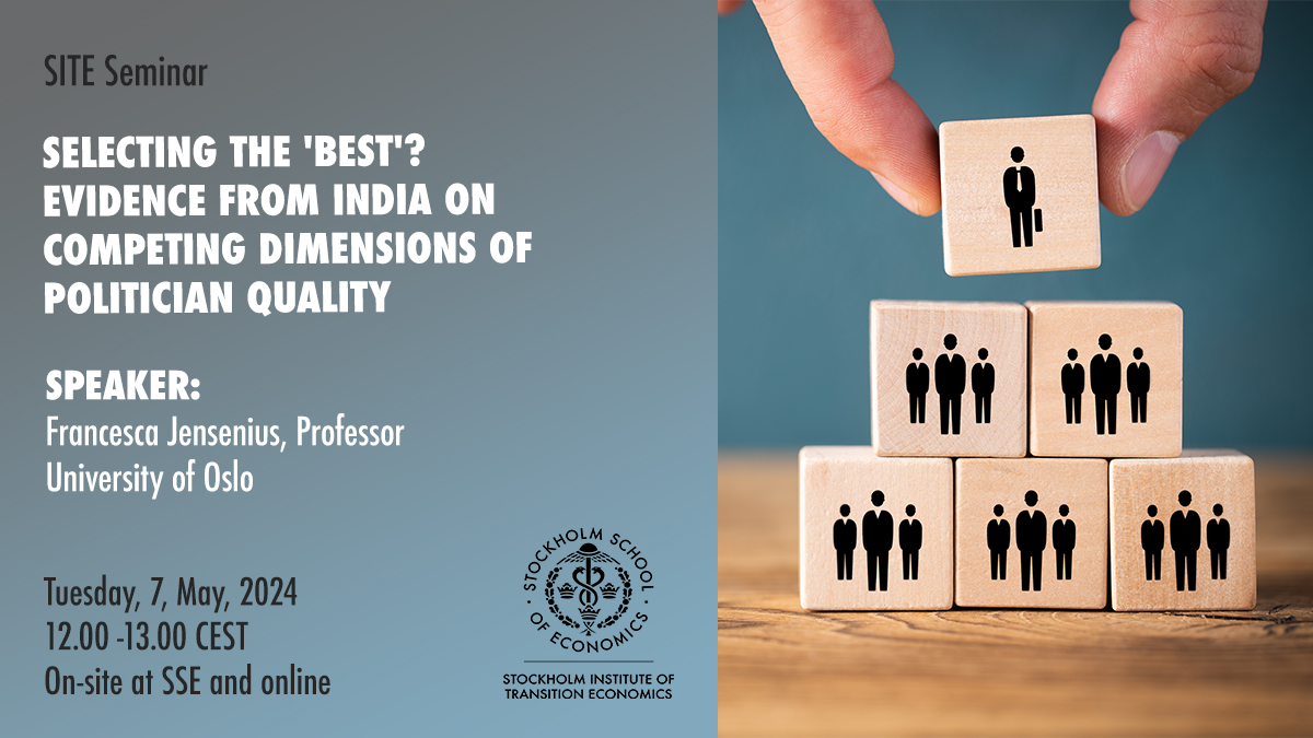 Stockholm Institute of Transition Economics (SITE) (@sitestockholm) on Twitter photo 📢 Coming up! Prof. Francesca Jensenius <a href="/fr_jensenius/">Francesca R. Jensenius</a> from <a href="/UniOslo/">Universitetet i Oslo</a> presents at the SITE Seminar on May 7. Discover the complexities of politician selection in India: Education, motivation, integrity vs. cognitive skills. Join us at SSE or online via Zoom! hhs.se/en/research/in… 📢 Coming up! Prof. Francesca Jensenius <a href="/fr_jensenius/">Francesca R. Jensenius</a> from <a href="/UniOslo/">Universitetet i Oslo</a> presents at the SITE Seminar on May 7. Discover the complexities of politician selection in India: Education, motivation, integrity vs. cognitive skills. Join us at SSE or online via Zoom! hhs.se/en/research/in…