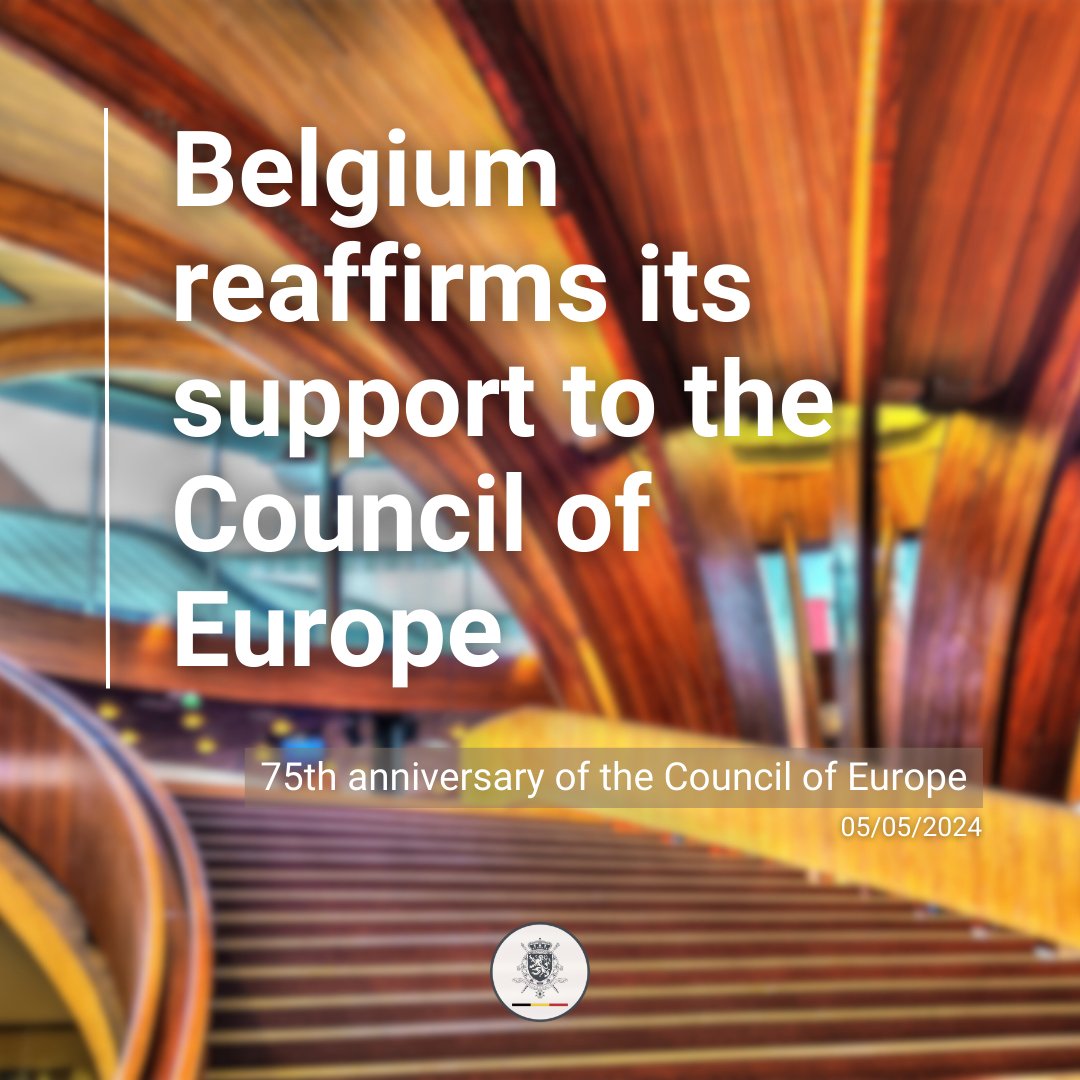 75 years ago, the Treaty of London was signed by 🇧🇪🇩🇰🇫🇷🇮🇪 🇮🇹🇱🇺 🇳🇱🇳🇴🇸🇪🇬🇧, founding members of the Council of Europe. ⚖️ Belgium reaffirms its commitment to the @coe and its mission to protect #humanrights, #democracy and the #ruleoflaw.