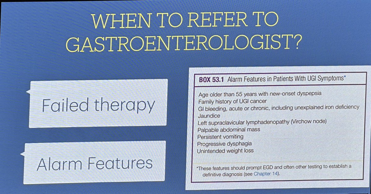 marklagacmd's tweet image. Dr. Judith Gapasin discusses GERD for the internist.

GERDs should improve with PPI treatment of 2 weeks. If GERD symptoms return after completion of treatment, + for GERD. If you keep treating these patients for GERD and they have alarm features, ⚠️REFER⚠️

#PCP2024
#sIMplify