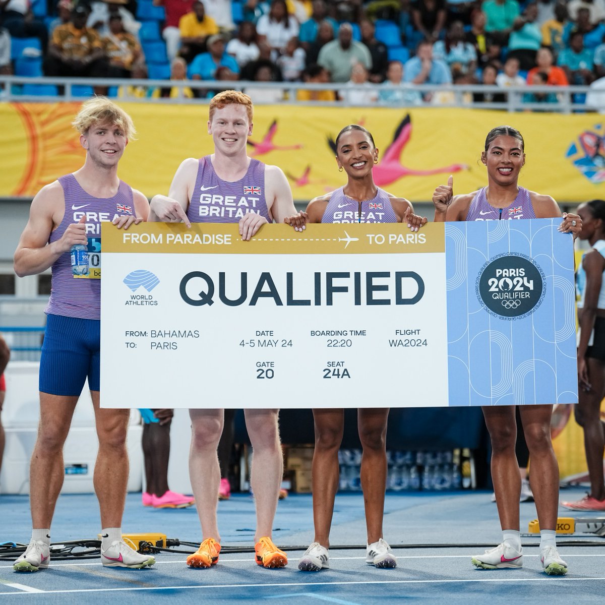 Clean sweep complete 🧹 A huge performance from our Mixed 4x400m overnight means all five of our teams are heading to Paris 🤩 We’re just one of two nations to achieve a perfect record at the #WorldRelays 🙌 📸 Sergio Mateo (@sportmedia_es) / World Athletics