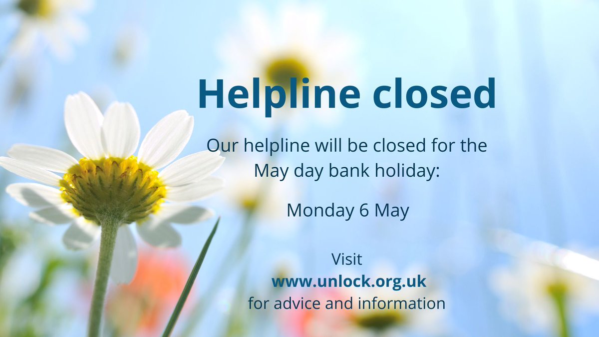 Our helpline will be closed today - Monday 6 May for the bank holiday Visit buff.ly/43E1QfA to read our advice and information.