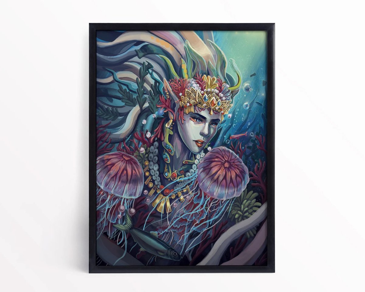 Featuring a handsome sea prince in the deepest depths of the ocean. This beautiful digitally painted print is a must have for any fantasy art fans! 

Available in both A4 and A5 size.

Order yours now at:
etsy.com/uk/listing/659…

#fantasyart #artistsontwitter #oceanart