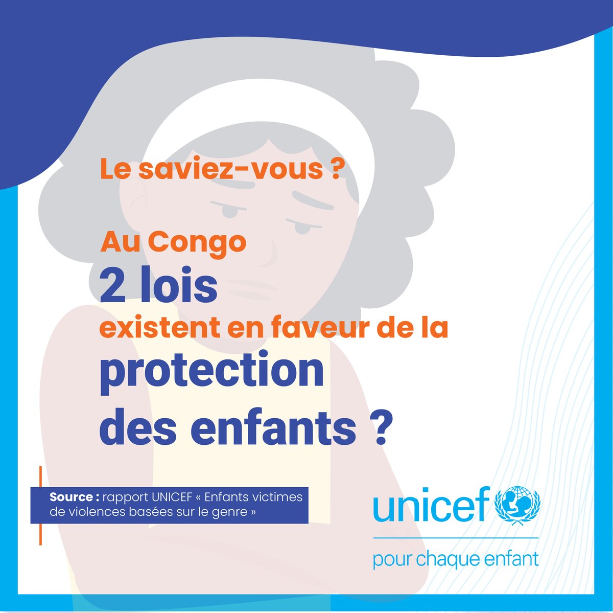 #DYK? 2 lois existent en faveur de la protection des enfants au 🇨🇬, une loi spécifique portant lutte contre les violences faites aux femmes (loi n°19-2022 du 4 mai 2022) et une loi spécifique portant protection de l’enfant (loi n°4-2010 du 14 juin 2010). #ENDViolence