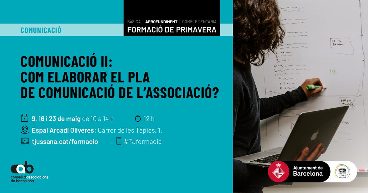 Una bona estratègia comunicativa és imprescindible per a qualsevol associació.🙌  En aquesta #TJFormació treballareu els aspectes bàsics que cal tenir en compte i com incorporar-los al Pla de Comunicació de l’entitat.📣 ⏰ Últim dia d'inscripció! 🔗 bit.ly/3o2mo0i