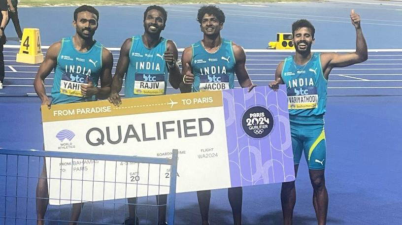 #MissionOlympics #TeamIndia #IndianNavy congratulates the men's 4x400m relay team comprising Muhammed Anas Yahiya CPO(RP), Muhammed Ajmal PO(GW), Arokia Rajiv and Amos Jacob for qualifying for the #ParisOlympics. The team finished 2nd in Olympic Games qualification round 2 by…