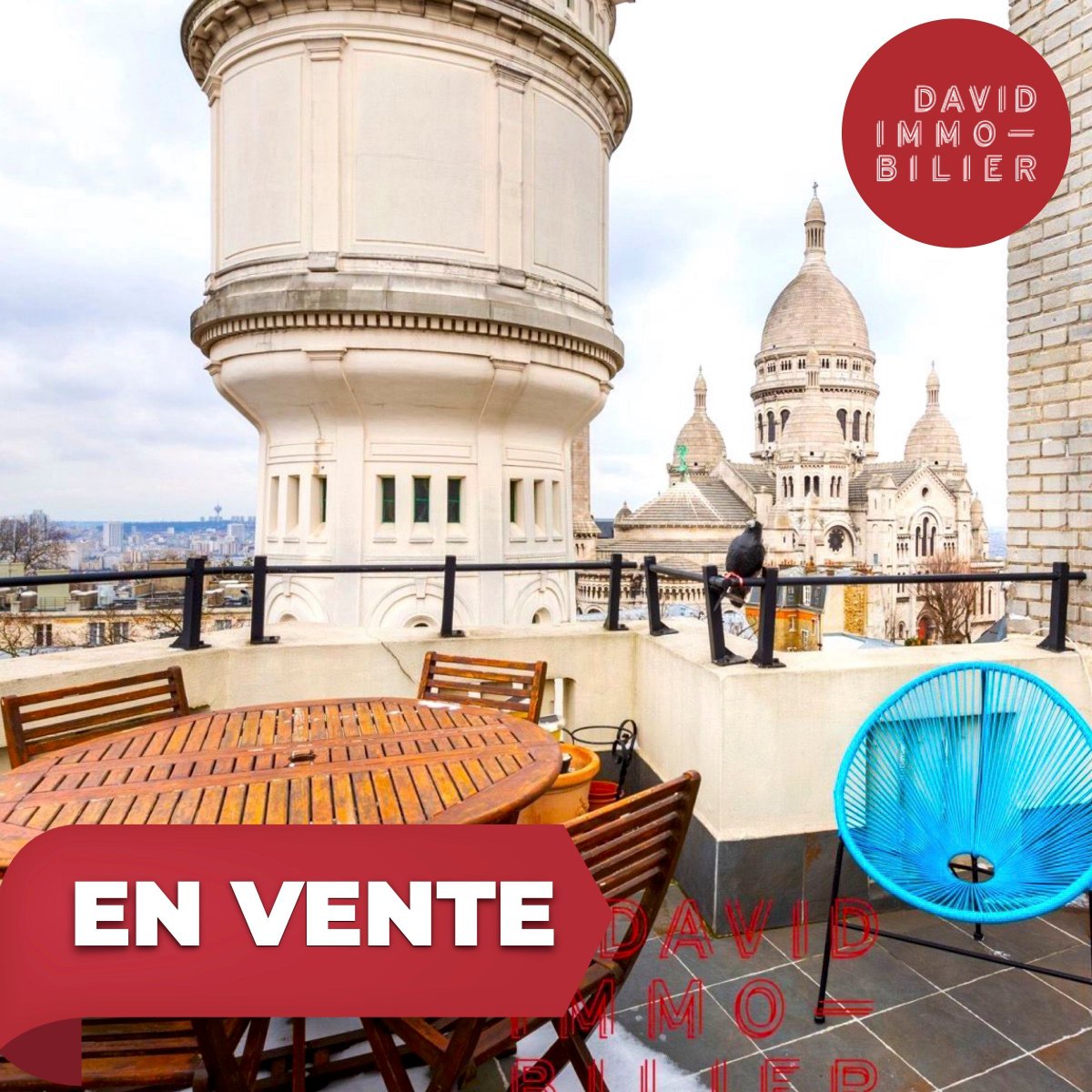 Paris 18ème Butte Montmartre. Appartement 3 pièces de 73 m² au 6è étage avec ascenseur, et balcon avec vue panoramique sur sacré coeur. #Avendre #DavidImmo #Paris #Immobilier