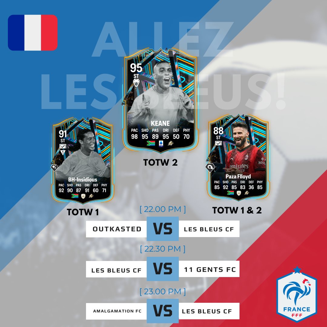 Celebrating our TOTW stars! After 2 weeks of @SAProClub, we are proud to boast 3 TOTW winners. We look to continue our solid start in the Championship while Amalgamation awaits us in what's expected to be a tricky trip in the Cup. Croissants don't come free lads.

ALLEZ! 🇫🇷