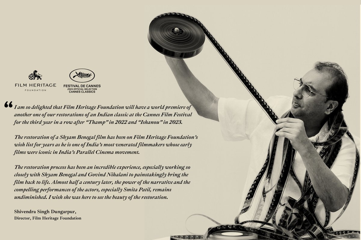 FHF Director Shivendra Singh Dungarpur speaks about the selection of FHF's restoration of Shyam Benegal's 'Manthan' for a world premiere at the Cannes Film Festival 2024.