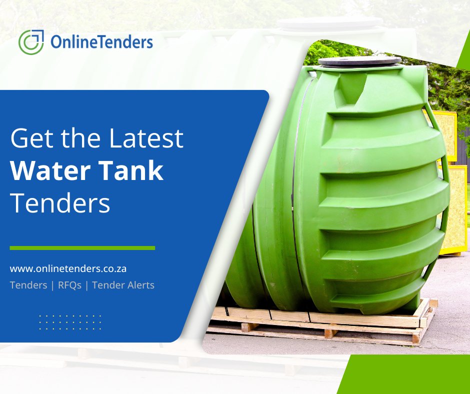 New Water Tank Tenders and Business Opportunities: - 2 x 5000 litre Water tank with a plastic tap.  

#watertanks #watertankinstallers #dailytenderalerts #tenders #onlinetenders   

Visit the OnlineTenders website to find the latest Water Tank tenders: 
onlinetenders.co.za/tenders/south-…