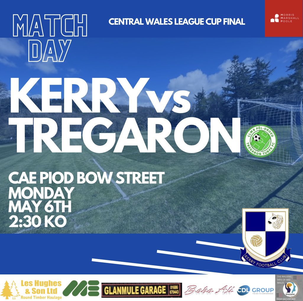 MATCHDAY!! We make the trip to Bow Street this afternoon to take on @tregaronturfs in the Central Wales League Cup Final! Come and show your support for the lads! ⚪️🔵