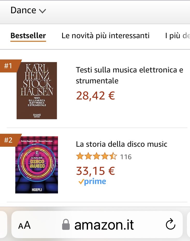 Di nuovo al N.1 della
#Classifica #Libri #Amazon con #LaStoriadellaDiscoMusic categoria #ComputerMusic e N.2 nella #Dance e #Elettronica  @GiovSavastano @Hoepli_1870 #DiscoMusic #Soul #Funky #BlackMusic #Motown #Eurodisco #ItaloDisco 👍🎶🤩
