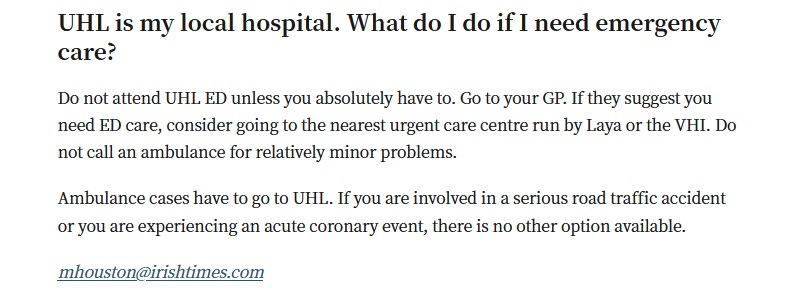 6 May 2024 Medical doctor and journalist, Dr Muiris Houston at the Irish Times delivers his advice on attending the emergency dept at University Hospital Limerick No wonder people in Limerick are opting to die alone at home instead.