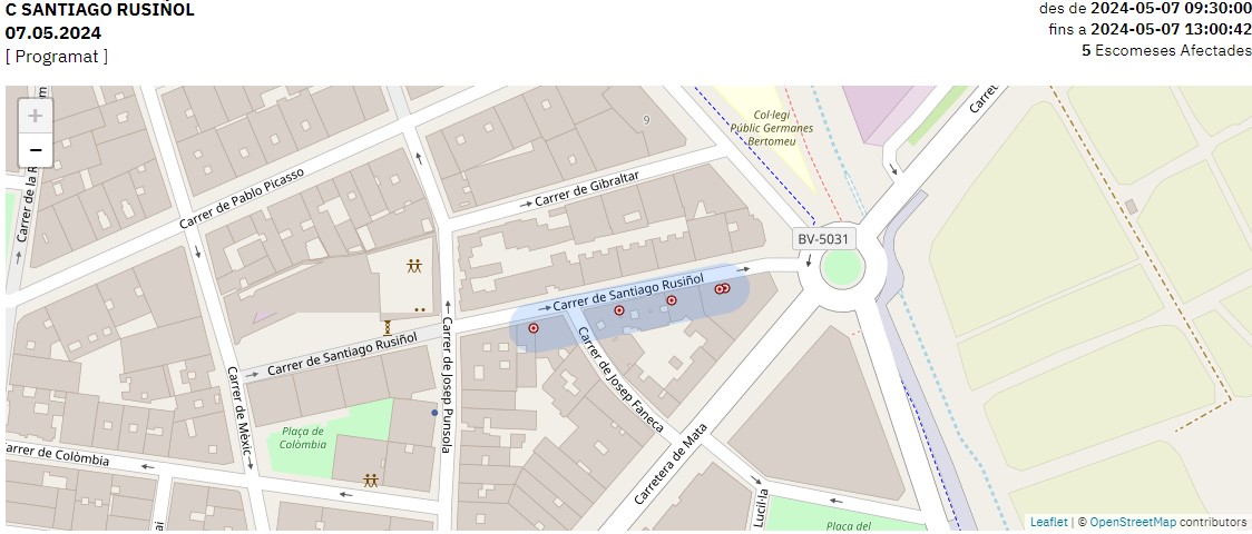⚒️Dimarts 7 de maig, Aigües de #Mataró interromprà el subministrament al carrer de Santiago Rusiñol, a la zona indicada en el mapa, per tasques de renovació de la xarxa. ⚒️ ➡️ El tall, s'iniciarà a les 9:30 h i està previst que acabi abans de les 13 h. @matarocat