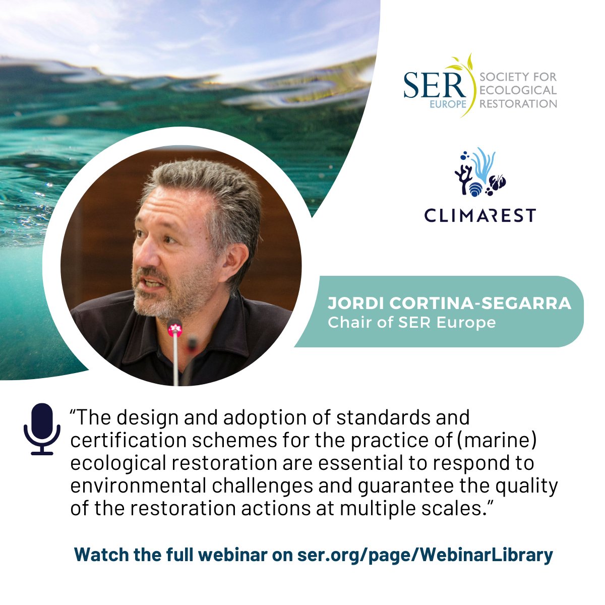 🔦 Shedding light on the #MarineRestoration Panel of the 1st #SEREurope and @climarest webinar (3/6) Meet Jordi: @UniAlicante professor, Chair of SER Europe, researching dryland ecology, soil degradation and ecosystem restoration. Watch the webinar: ser.org/news/670562/Op…