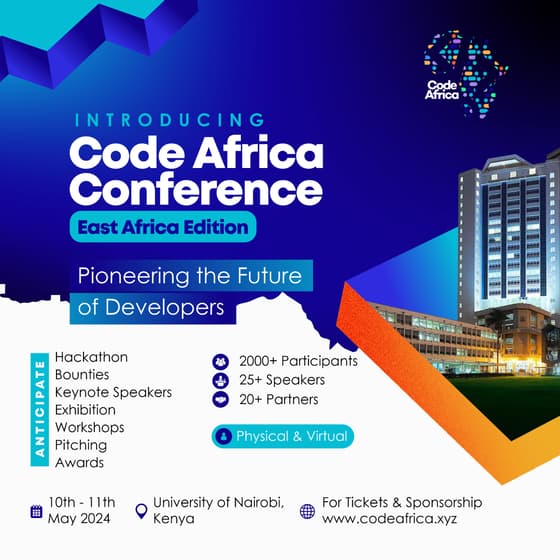 'Counting down the days to Code Africa Conference at the University of Nairobi! Can't wait to connect with fellow tech enthusiasts and innovators. See you there! 🌍💻 #CodeAfrica #TechCommunity'