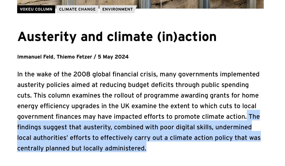 Fiscal austerity has undermined climate action. New empirical evidence.