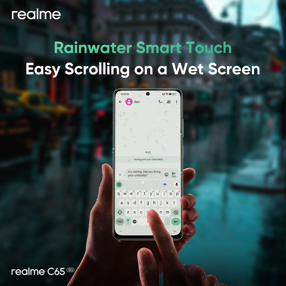 The champions are always on top of their game with smooth performance even under rainfalls. The rainwater smart touch of #realmeC65 5G is going to revolutionize your smartphone experience Shop here: bit.ly/49WcwaS