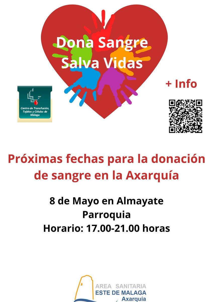 En esta semana, mañana día 7 de Mayo, en #Nerja en la sala del mercado y el día siguiente, miércoles 8 de Mayo en Almayate, se sigue con la campaña de donación de sangre en municipios de la #Axarquia: @aytonerja @ayto_vlz + info en: @malagadonantes #donaciondesangre Más info 👇