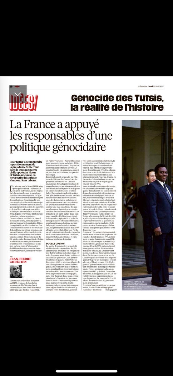 À lire dans ⁦@libe⁩ aujourd’hui, trois tribunes d’historiens qui s’insurgent contre les mensonges sur le rôle de la France au #Rwanda. #genocide ⁦@KwibukaRwanda⁩ ⁦@Survie⁩ ⁦@IbukaFrance⁩