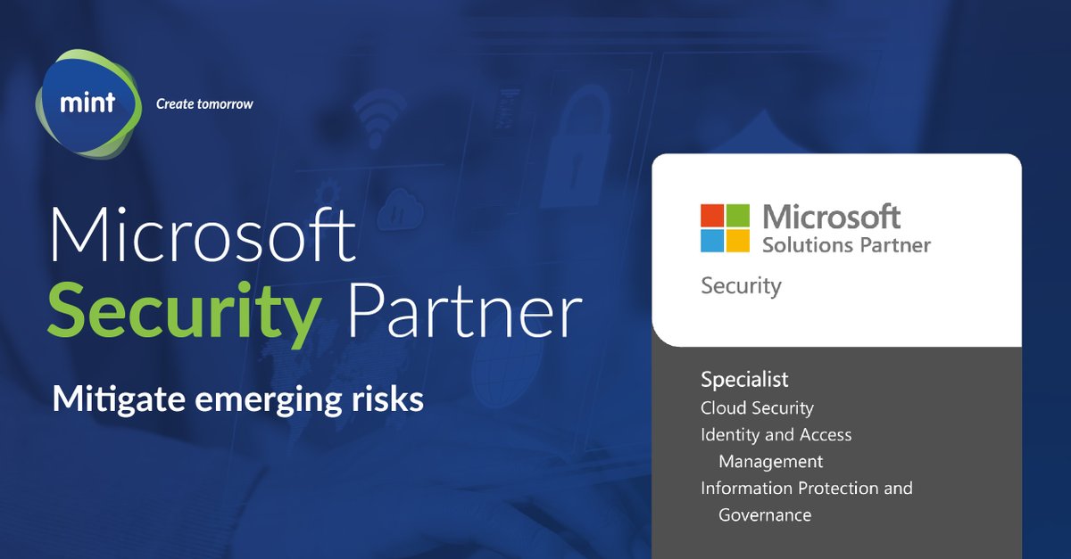 Did you know that Mint Group has achieved our Microsoft Security Solution Designation achievement? 
Serious about implementing top class security that keeps your organization, employees and data secure? Contact Mint! #CreateTomorrow #MicrosoftPartner #Security