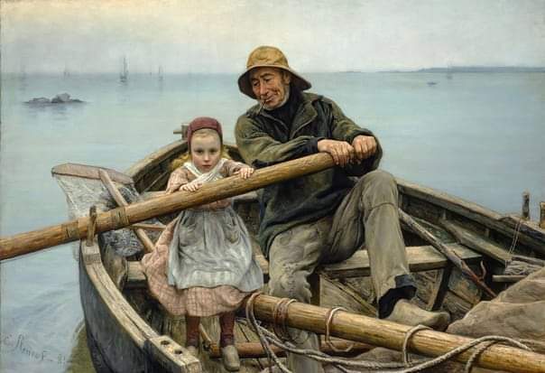“The Assistant” by the French artist Emile Renouf (1881) The painter painted this work, perhaps his most famous work, after his stay on the island of Sein, where he made many sketches while observing Breton fishermen.