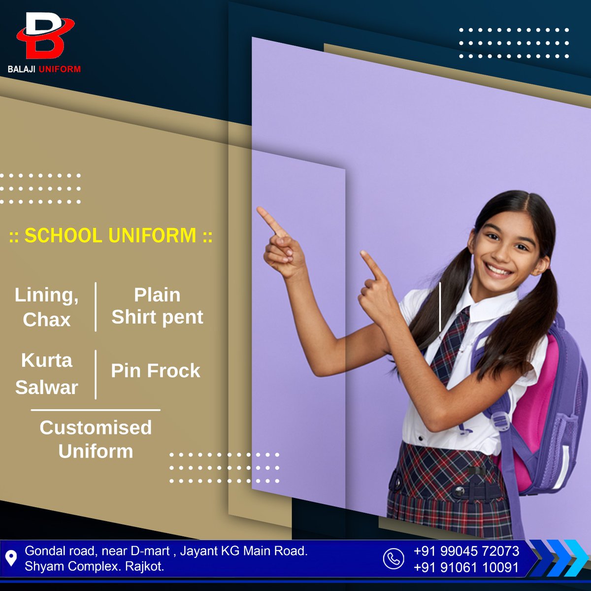 We manufacture customize uniform as per customer's requirement 
Order now:- 099045 72073 / 91061 10091
.
.
.
#balajiuniform #schooluniforms #uniformswag #customizeuniform #bestuniform #hospitaluniform #corporateuniform #bestuniforms #rajkot_igers #rajkotphotography #rajkotpatola