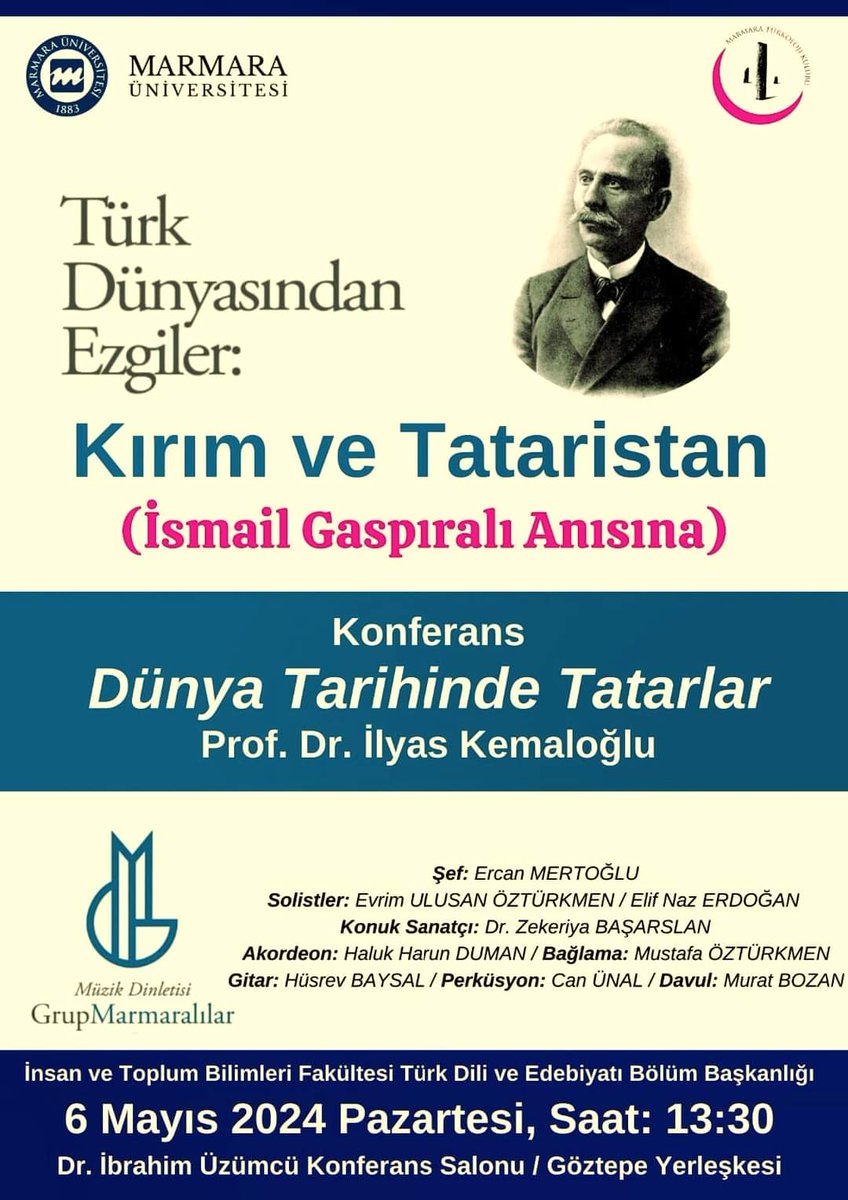 Bugün-6 Mayıs Pazartesi- saat 13 30'da İsmail Gaspıralı anısına güzel bir etkinlik var Marmara Üniversitesi Göztepe Yerleşkesinde Halka açık.. Kaçırmayın