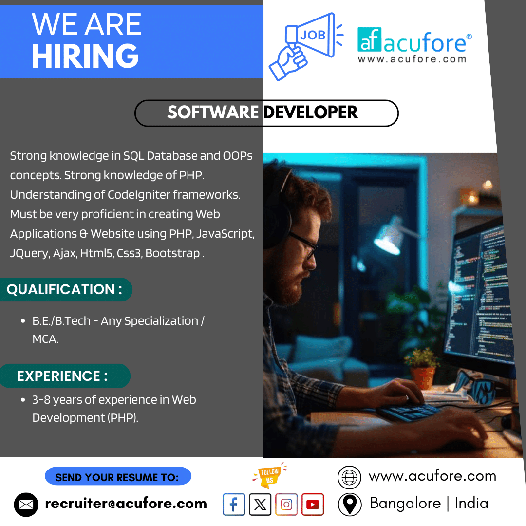 Software Developer
acufore.com/job/software-d…

#Software #Developer #Coding #Programming #CodeLife #DeveloperJob #Programming #Career #TechCareer #JobOpportunity #Tech #IT #Bangalore #Hiring #Job #Everybody #Acufore