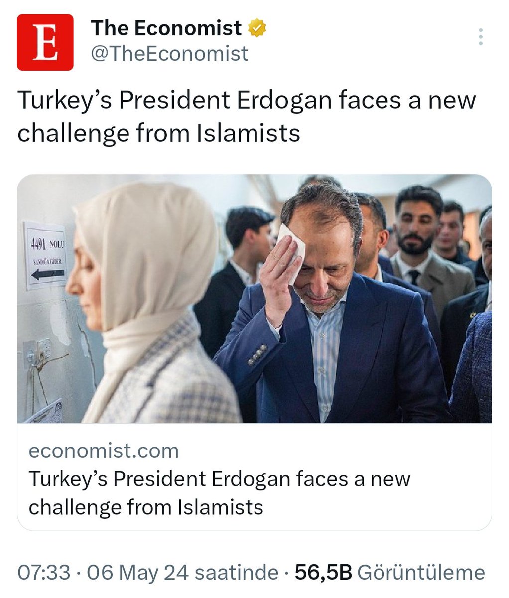 The Economist: “Cumhurbaşkanı Erdoğan, İslamcılardan yeni bir meydan okumayla karşı karşıya” başlığı ile Fatih Erbakan'ı manşete taşıdı.