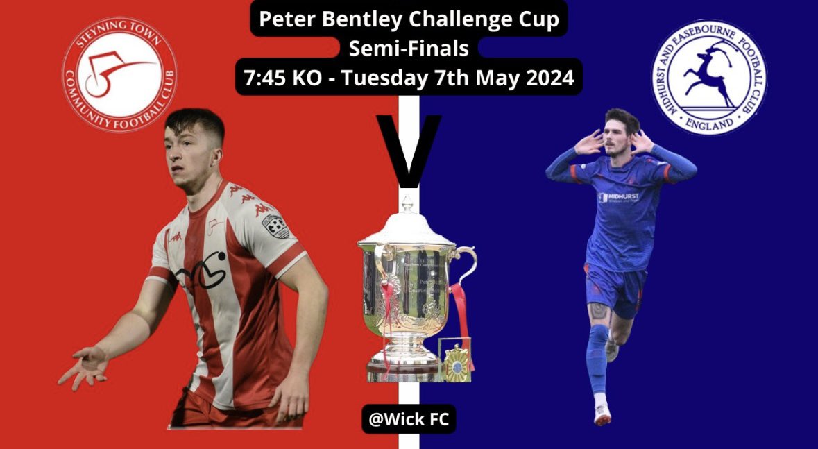 🔜 | 𝗣𝗘𝗧𝗘𝗥 𝗕𝗘𝗡𝗧𝗟𝗘𝗬 𝗖𝗨𝗣 𝗦𝗘𝗠𝗜-𝗙𝗜𝗡𝗔𝗟 🏆 @TheSCFL League Cup 🆚 @SteyningTown 📅 Tuesday 7th May 🏟 Crabtree Park, BN17 7LS ⏰ 7:45pm Kick Off 🍔 Hot Food Available 🍺 Bar Open #upthestags💙🦌 Graphic Produced by @TheSCFL