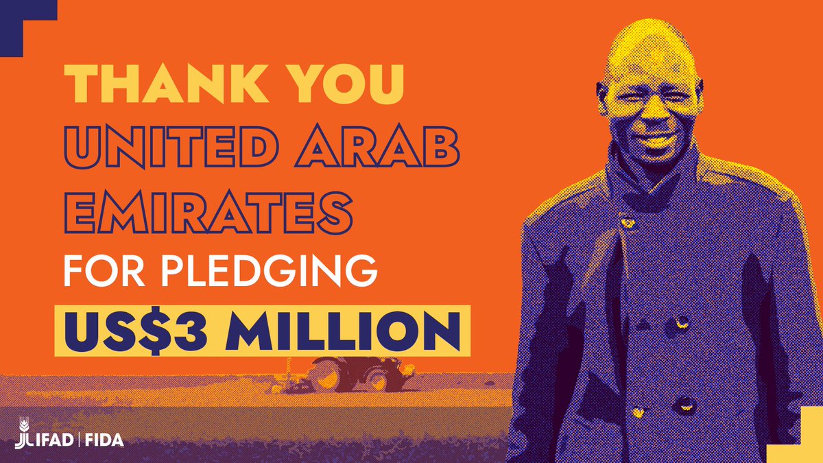 🙌 🇦🇪 Huge thanks #UnitedArabEmirates for your contribution to IFAD! Your support is crucial to help us provide smallholder farmers with innovative technologies, finance, and access to land! Supporting rural people is a pledge for a resilient future! #InvestInRuralPeople