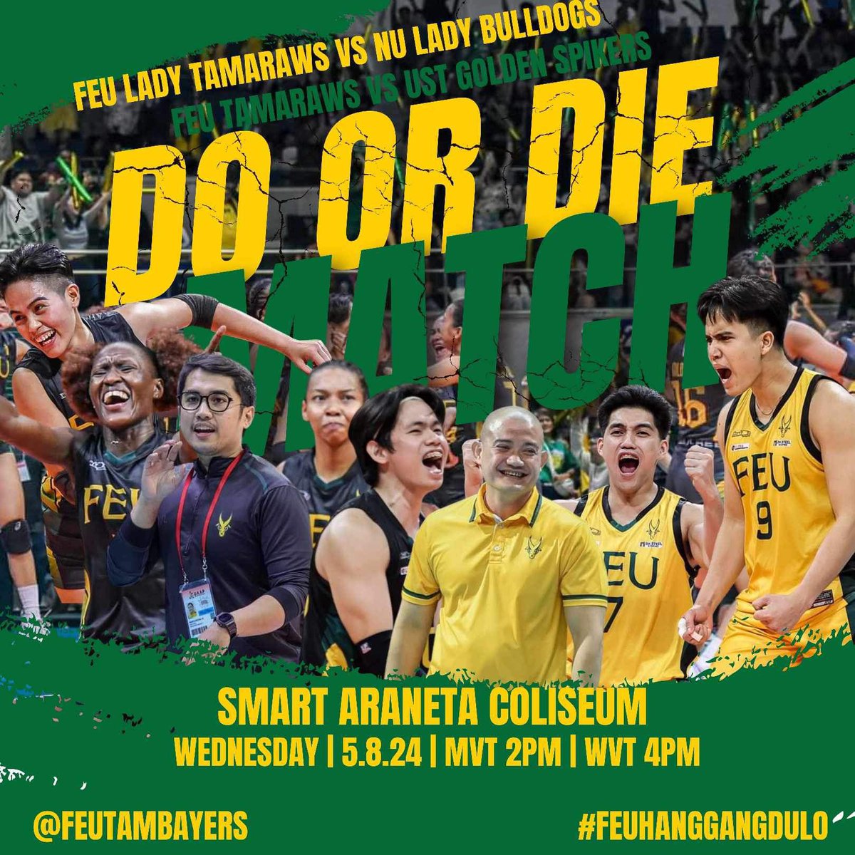 IT'S NOW OR NEVER! 

The team needs us in their most crucial game yet this season. SAMAHAN AT ILABAN natin sila HANGGANG DULO! 💚💛

#FEUHanggangDulo #UAAPSeason86