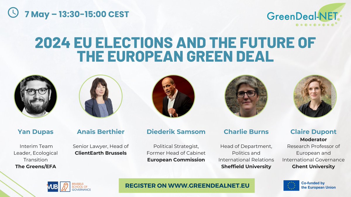 🗳️ How will the 2024 #EUElections shape the future of the EU GreenDeal? Tomorrow, our roundtable with @YanDupas, @AnaisBerthierCE, @CharlieBEU, @diederiksamsom & @Cladupont will discuss the pivotal role of upcoming elections for EU's climate policies. 👉 greendealnet.eu/Roundtable1-EP…
