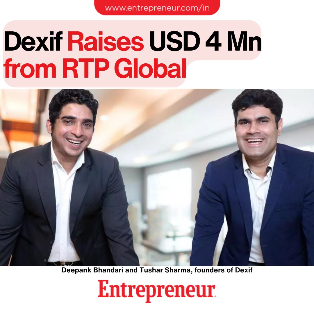 #Update 

Dexif, a fixed-income platform, received a $4 million funding boost from RTP Global in its first institutional round. 

Read: ow.ly/hUCm50Rx2wV   

#InvestmentNews #NoidaStartup #VentureCapital #TechnologyUpgrade #RTPGlobal #FundingBoost #FixedIncome #Dexif