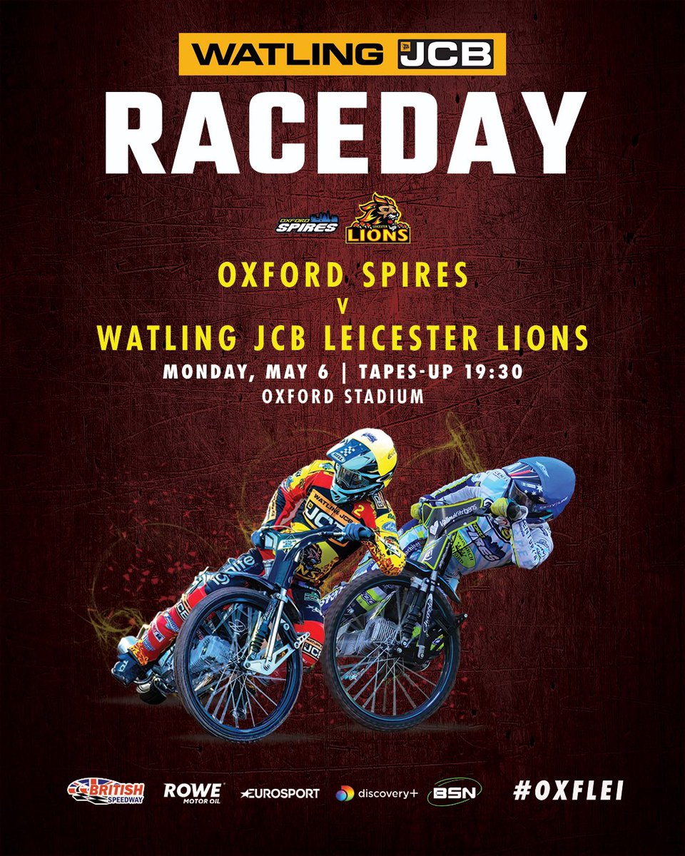 𝙍𝘼𝘾𝙀𝘿𝘼𝙔! 🏁 🆚 @OxfordSpeedway ⛪️⚪️ 🏟 Oxford Stadium ⏱ 7.30 start 🏆 ROWE Motor Oil Premiership 📺 watch.britishspeedway.co.uk 🦁 #LionsRoar | #OXFLEI