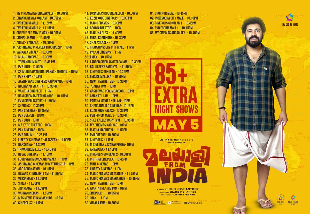 85+ extra shows on day 5 at Kerala Box Office — 14+ crores gross collection for #MalayaleeFromIndia from the worldwide box office on its opening weekend. #NivinPauly @NivinOfficial