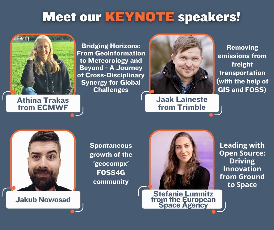 🎉We're excited to introduce FOSS4GE keynote speakers: 

⭐️Athina Trakas 
⭐️Jaak Laineste
⭐️Jakub Nowosad
⭐️Stefanie Lumnitz

❗️Also, a friendly reminder that the early bird tickets are only available for the next 5 days!
📌2024.europe.foss4g.org/registration/
#FOSS4GE2024 #FOSS4GE #FOSS4G