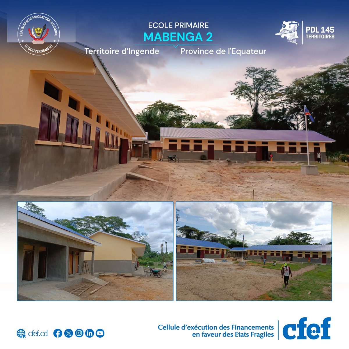 #PDL145T_RDC : Achèvement des travaux et réception de l'Ecole Primaire  MABENGA 2 dans le Territoire d'Ingende à l'Equateur
@DeCom_CFEF
@MinisterEPST 
@PlanRdc
@PrimatureRDC