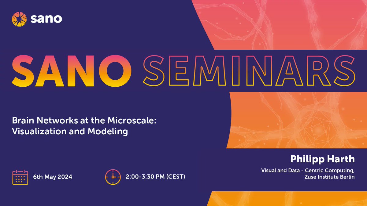 Join our semianrium today #Sano #seminars 👉 Philipp Harth will talk about 👉 Brain Networks at the Microscale: Visualization and Modeling 📷 Join us 2:00-3:30 PM (CEST) #zoom us06web.zoom.us/j/81263292238#…