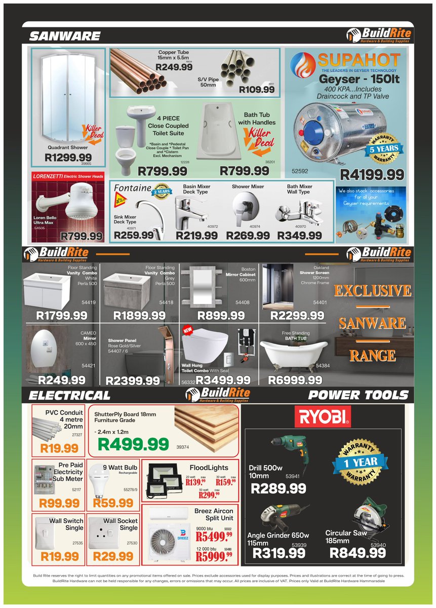 Build Rite Hardware May Madness Sale is now on at Hammarsdale... Hurry, Don't Miss out on these and many more Amazing deals!!!😁

#Hammarsdale #ethekwini #kwazulunatal #catoridge #mpumalanga #buildrite #buildritehardware #hardware #hardwarestore #affordable #dream