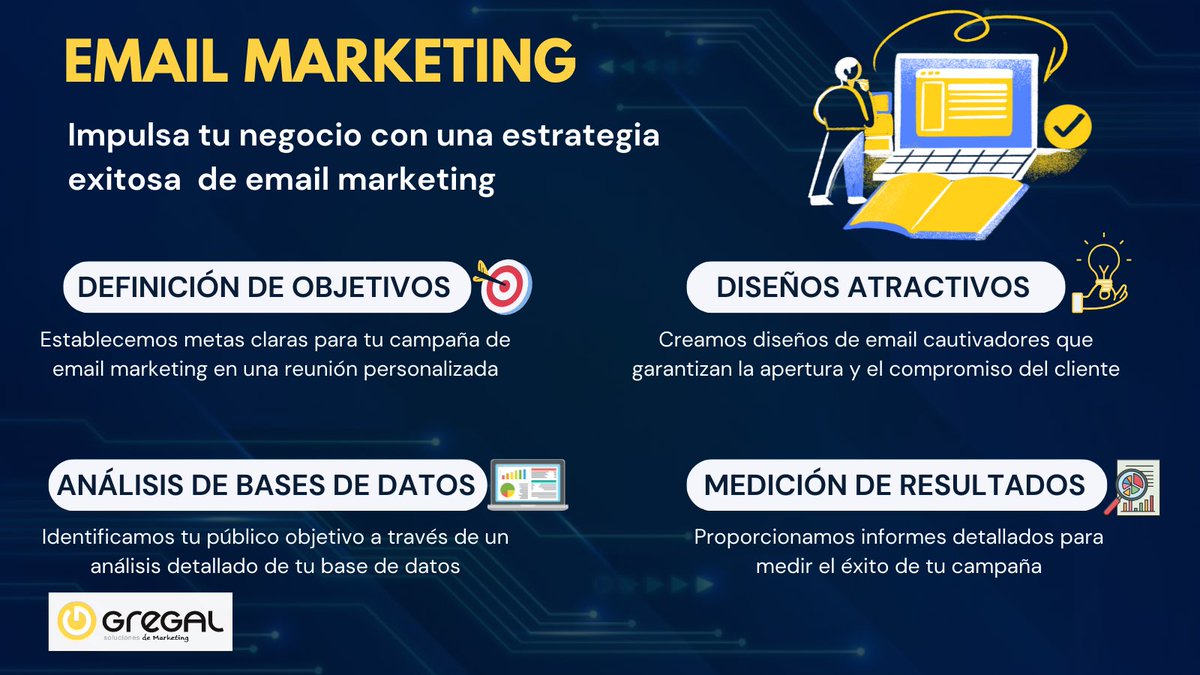 📧Potencia tu estrategia de #marketing con los servicios de #EmailMarketing de Gregal. 🚀 ✅Comunicación directa y efectiva ✅Contenidos atractivos y personalizados ✅ Resultados medibles ¡Descubre cómo transformar tu comunicación empresarial! 👉bit.ly/3TBVGI3