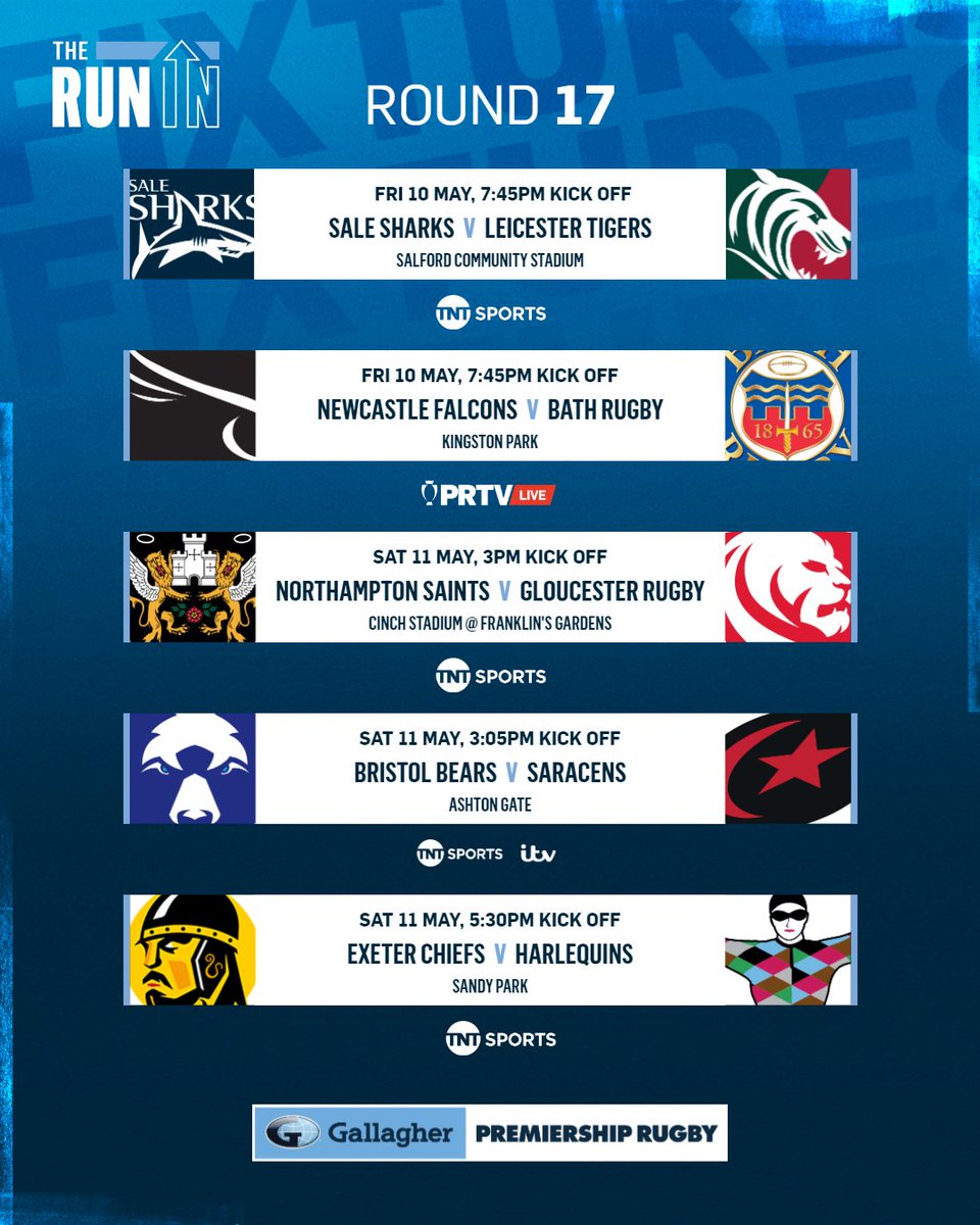 Ready to rumble 💥 The Run-In is back this weekend and is set to deliver again 📦 Who will confirm their place in The Play-Offs in Round 17 🤔 #GallagherPrem