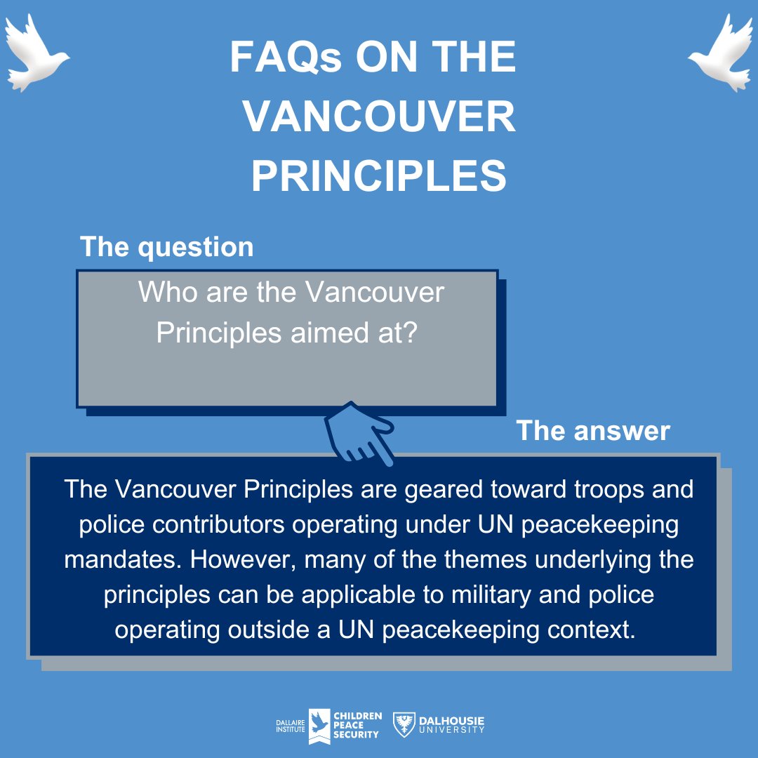 Gather here, it is #Monday again!

Question #4 of the FAQs on the #VancouverPrinciples on Peacekeeping and the Prevention of the Recruitment and Use of Child Soldiers.
More details on the #VancouverPrinciples: bit.ly/3TPNnKn

Ask your question too?
#childrenpeacesecurity