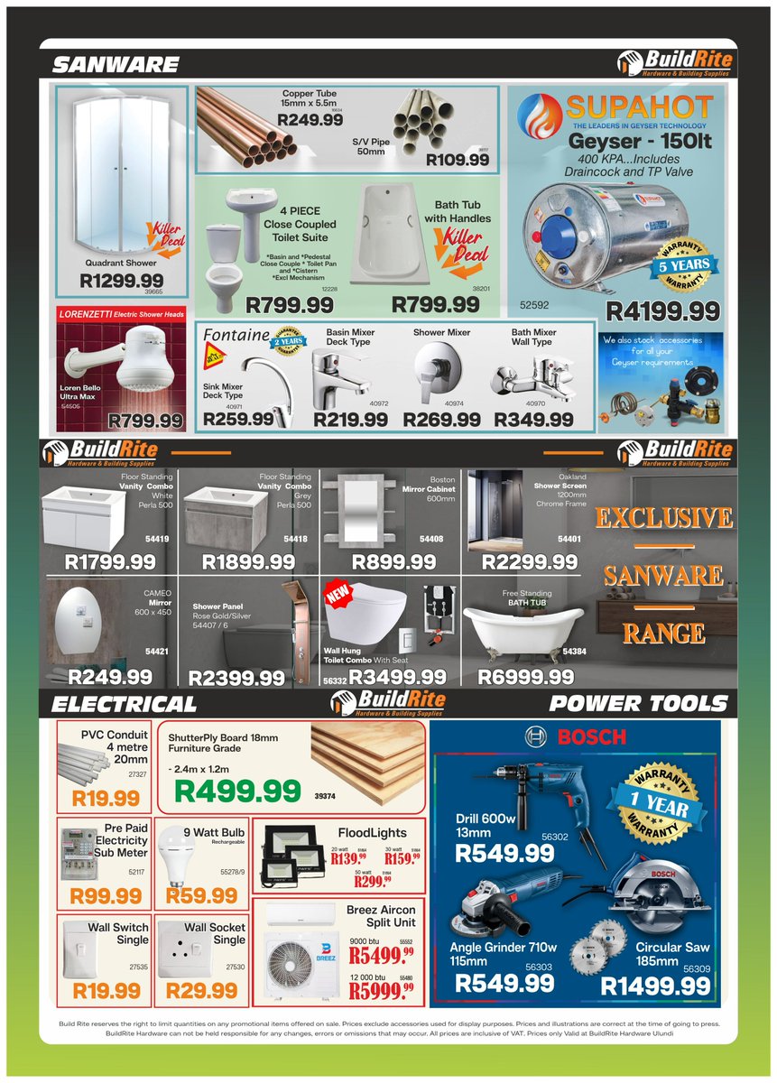 Build Rite Hardware May Madness Sale is now on at Ulundi... Hurry, Don't Miss out on these and many more Amazing deals!!!📷

#ulundi #melmoth #nongoma #ulundimunicipalty #kwazulunatal #buildrite #buildritehardware #hardware #hardwarestore #affordable #dream