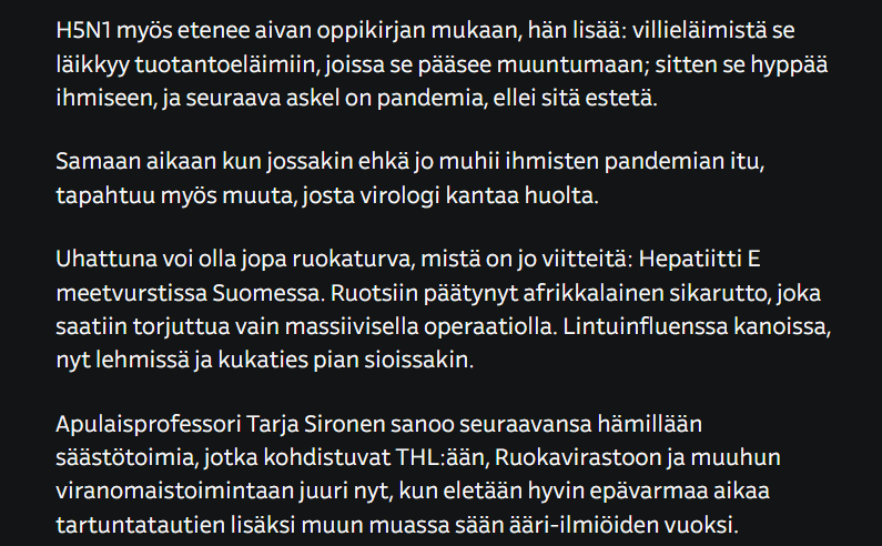 Tehoeläintuotanto = uhka ihmiskunnalle.

Jenkeissä lintuinflunssa leviää nyt maitotiloilla lehmästä lehmään.

 H5N1 etenee oppikirjan mukaan: villieläimistä tuotantoeläimiin, muuntuminen, hyppy ihmiseen ja pandemia ellei sitä estetä. Nyt ei edes yritetä.

yle.fi/a/74-20085940