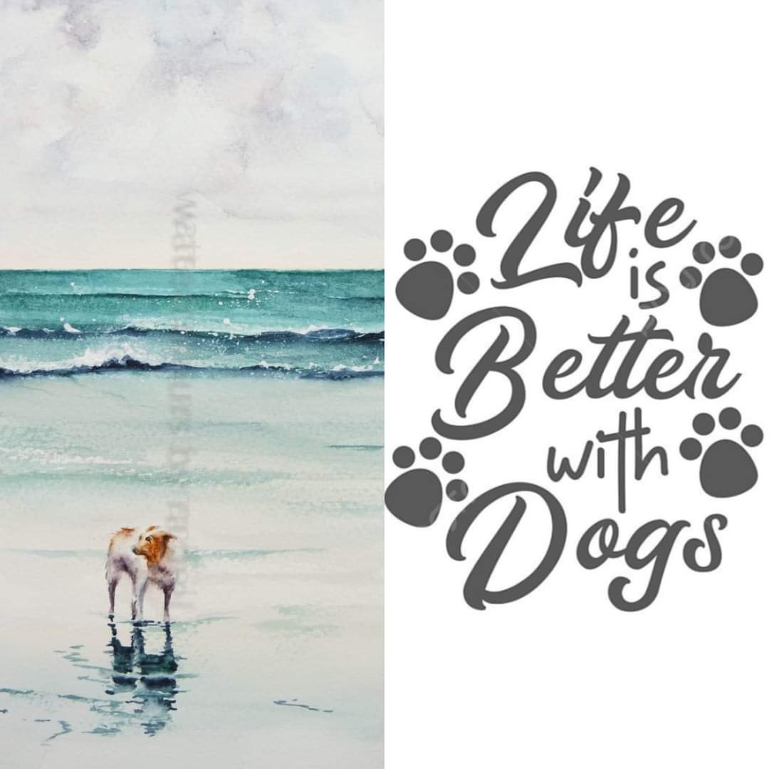 Happy Bank Holiday Monday xx #watercolour #beachdays #dogs #watercolourpainting #friendship #beach #pets #sea #animalportrait #beachdaysarethebestdays #painting #sky #art #artist #paint #mansbestfriend