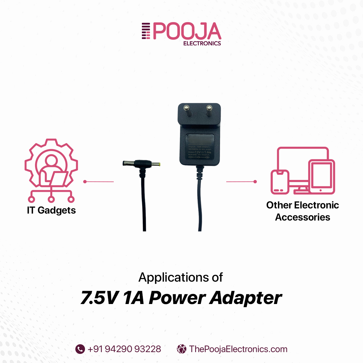 Power your devices with peace of mind! Pooja Electronics 7.5V 1A Power Adapter is engineered for performance and built to last.
.
#poojaelectronics #PowerWithPeaceOfMind #ContinuousPower #StayConnected #acremote #caraudioremote #SeamlessConnectivity #DigitalEntertainment
