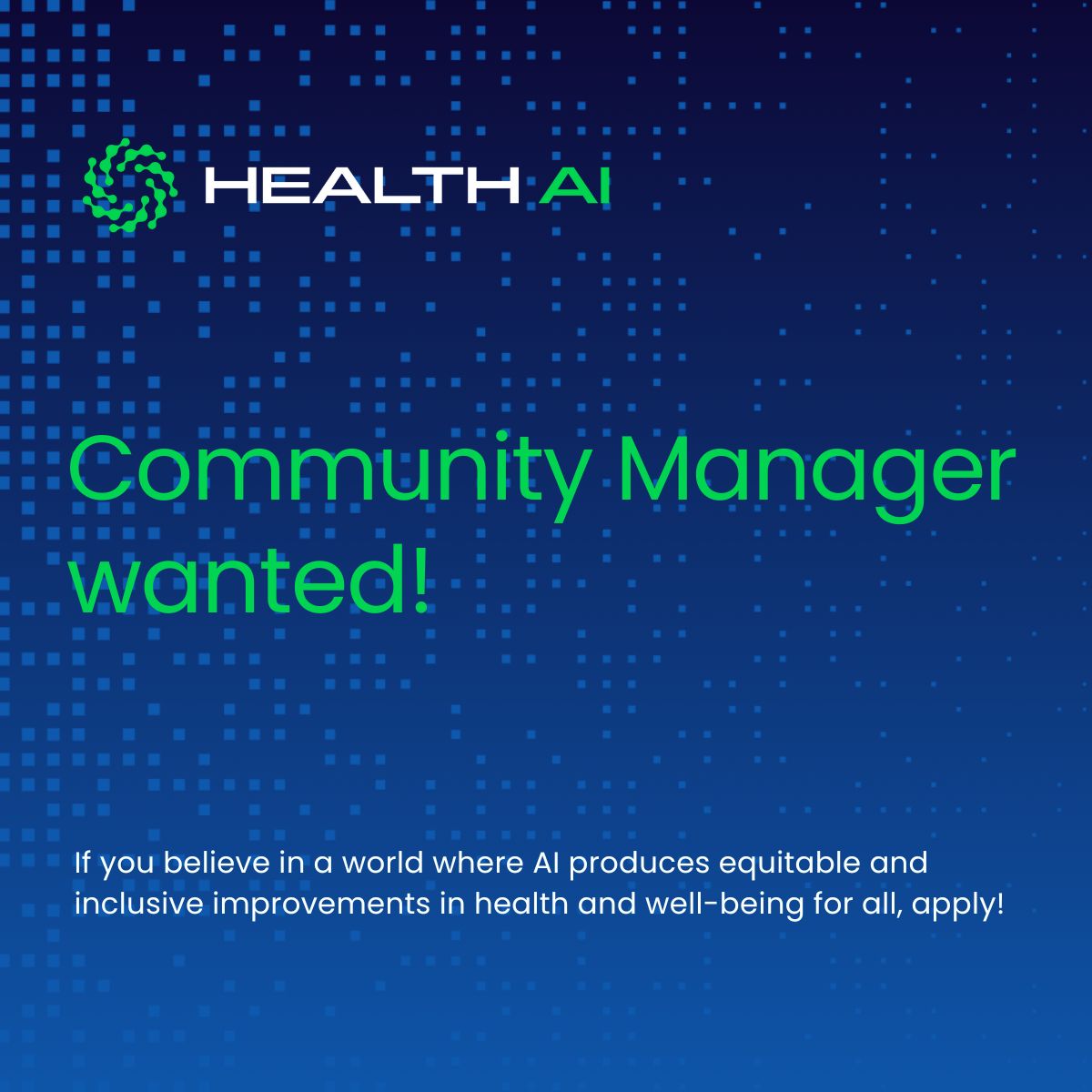 🤝 We're hiring! Join #HealthAI as our Community of Practice lead and help shape the regulation of #ResponsibleAI in health. 🌍 📅 Apply by May 20: HealthAI Opportunities #CommunityJobs healthai.agency/opportunities