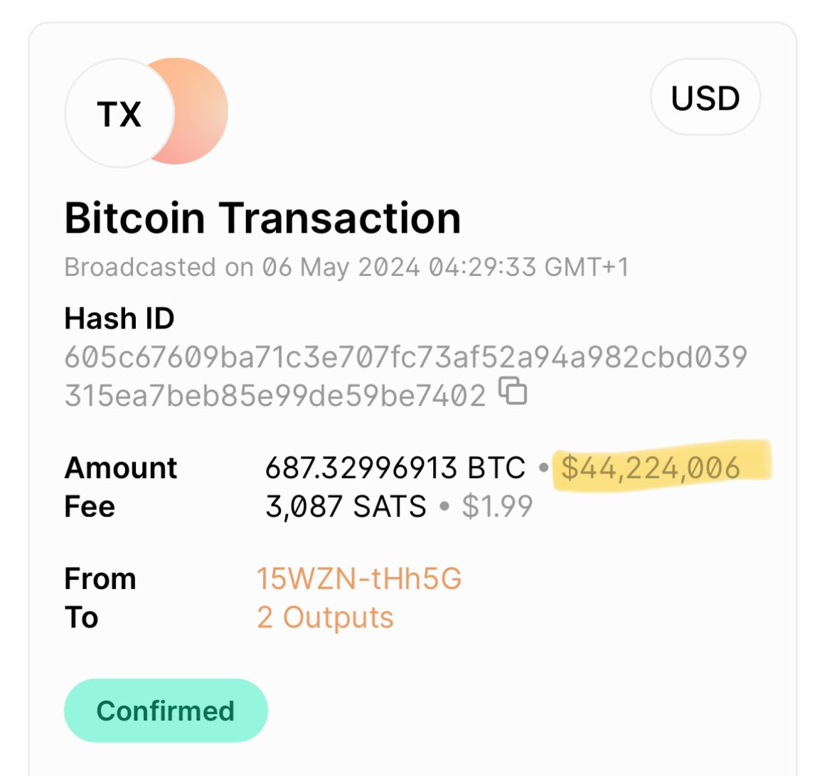 An old #Bitcoin wallet from 2011 just moved $44 Million worth of BTC. The  owner of the wallet hodled all the way from $2 to $65000. What a legend!